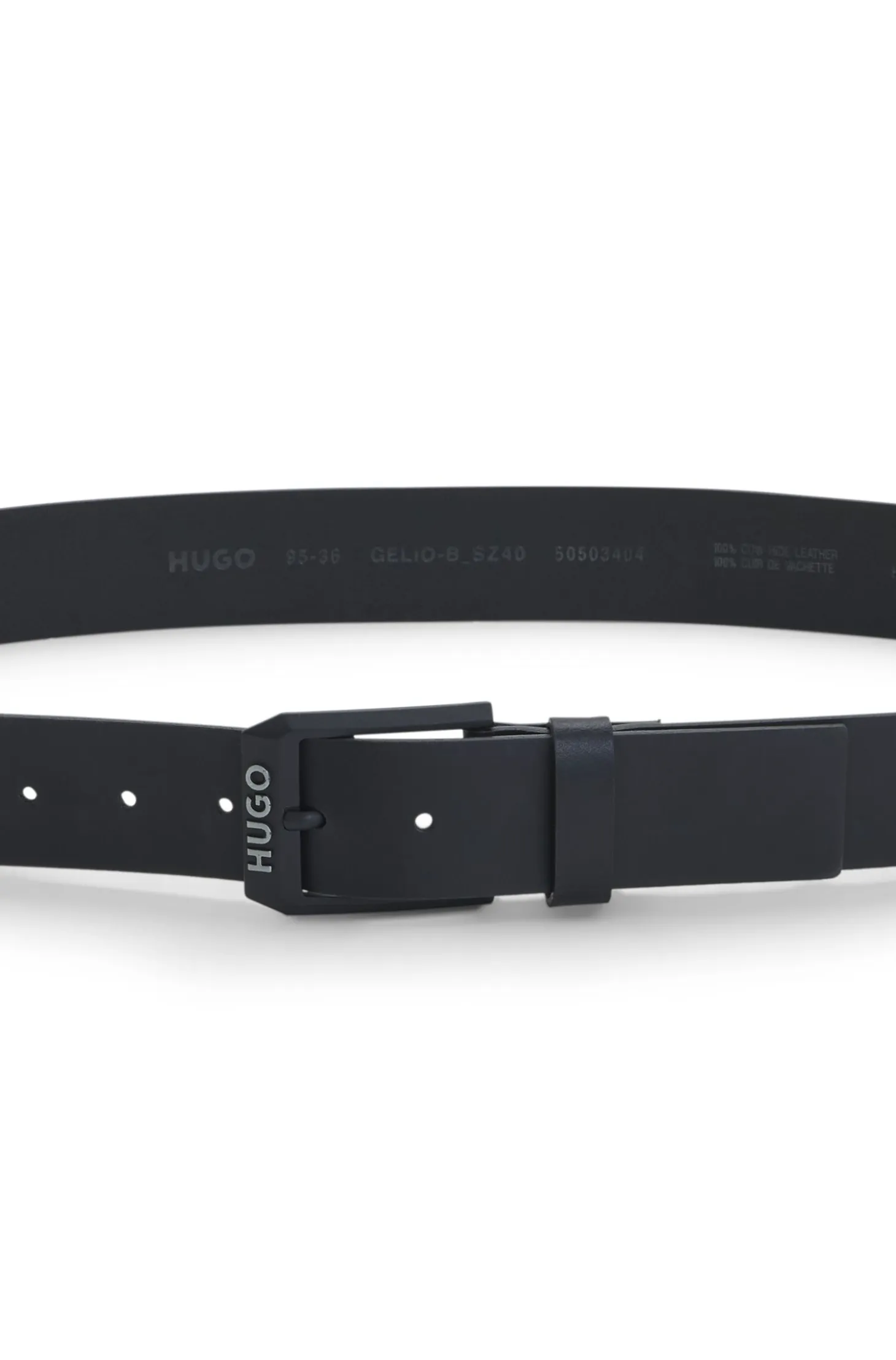 Leather belt with matte-black logo-trim buckle