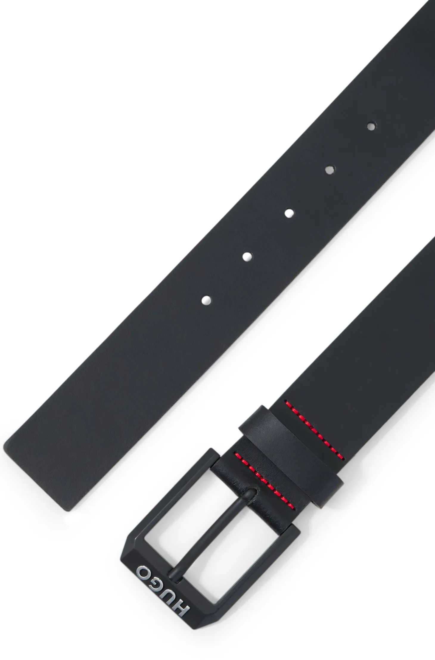Leather belt with matte-black logo-trim buckle