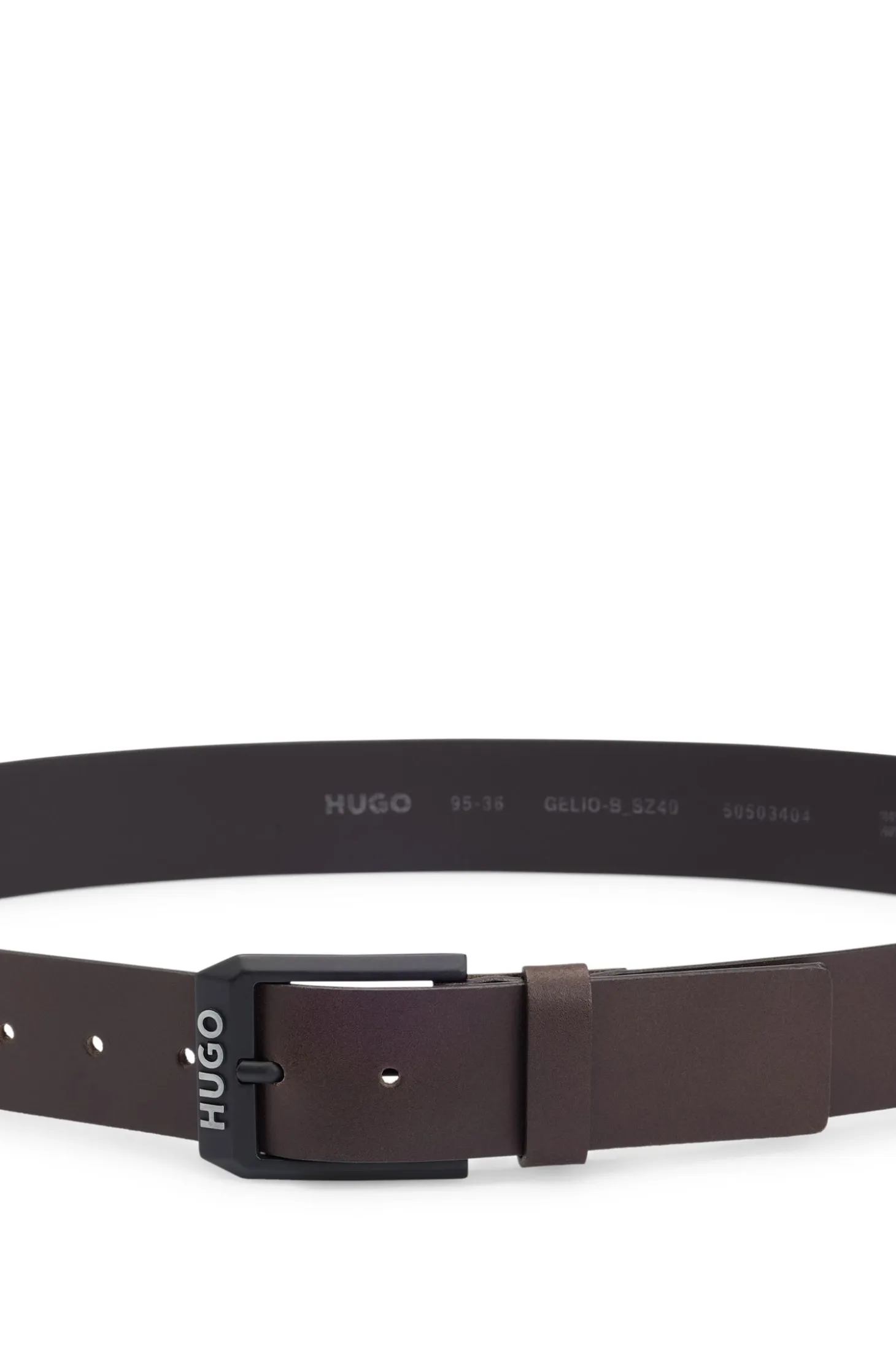 Leather belt with matte-black logo-trim buckle