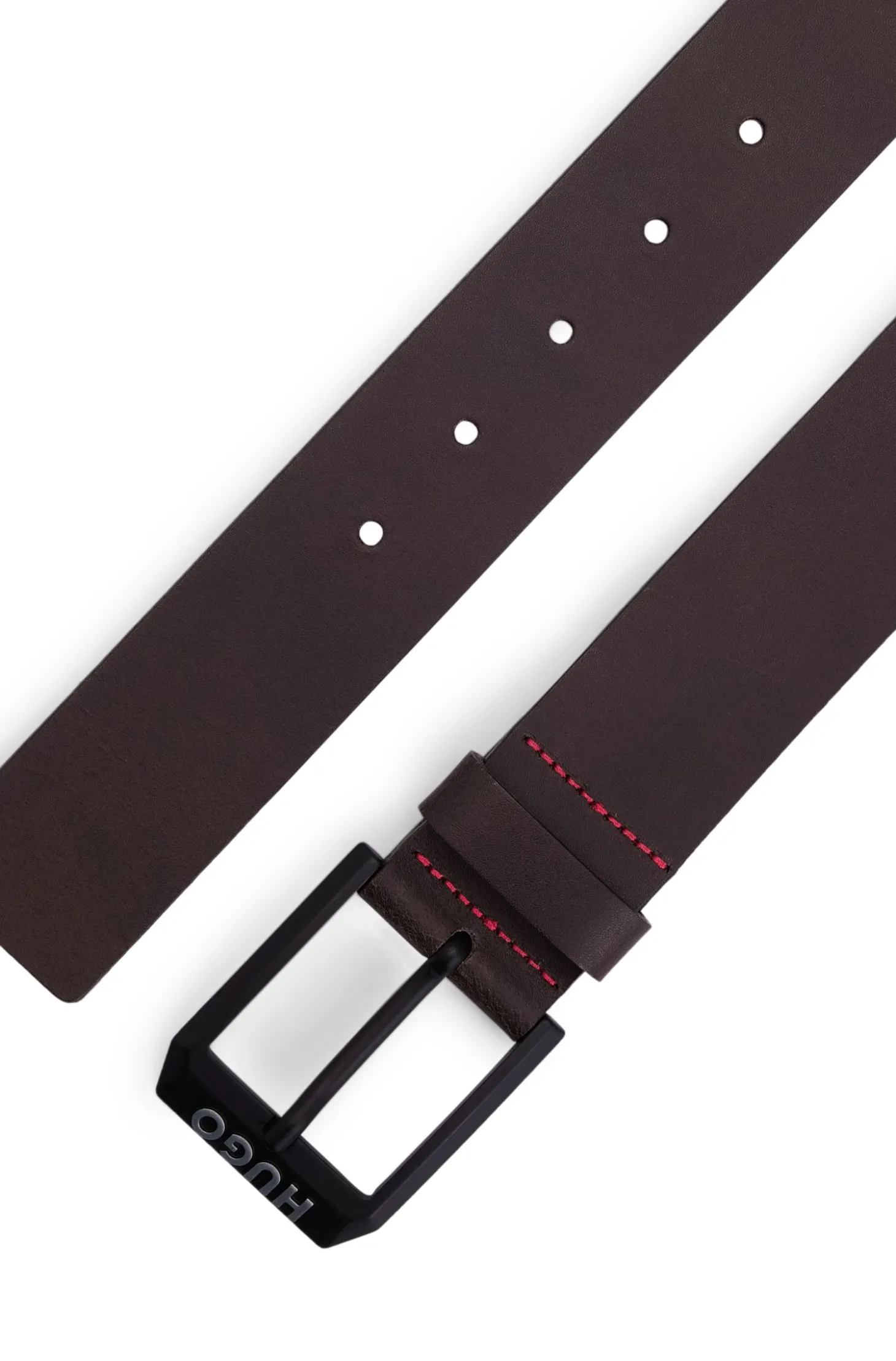 Leather belt with matte-black logo-trim buckle