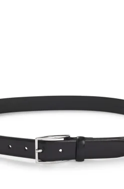 Leather belt with silver-tone pin buckle