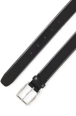 Leather belt with silver-tone pin buckle