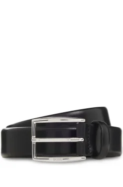 Leather belt with silver-tone pin buckle