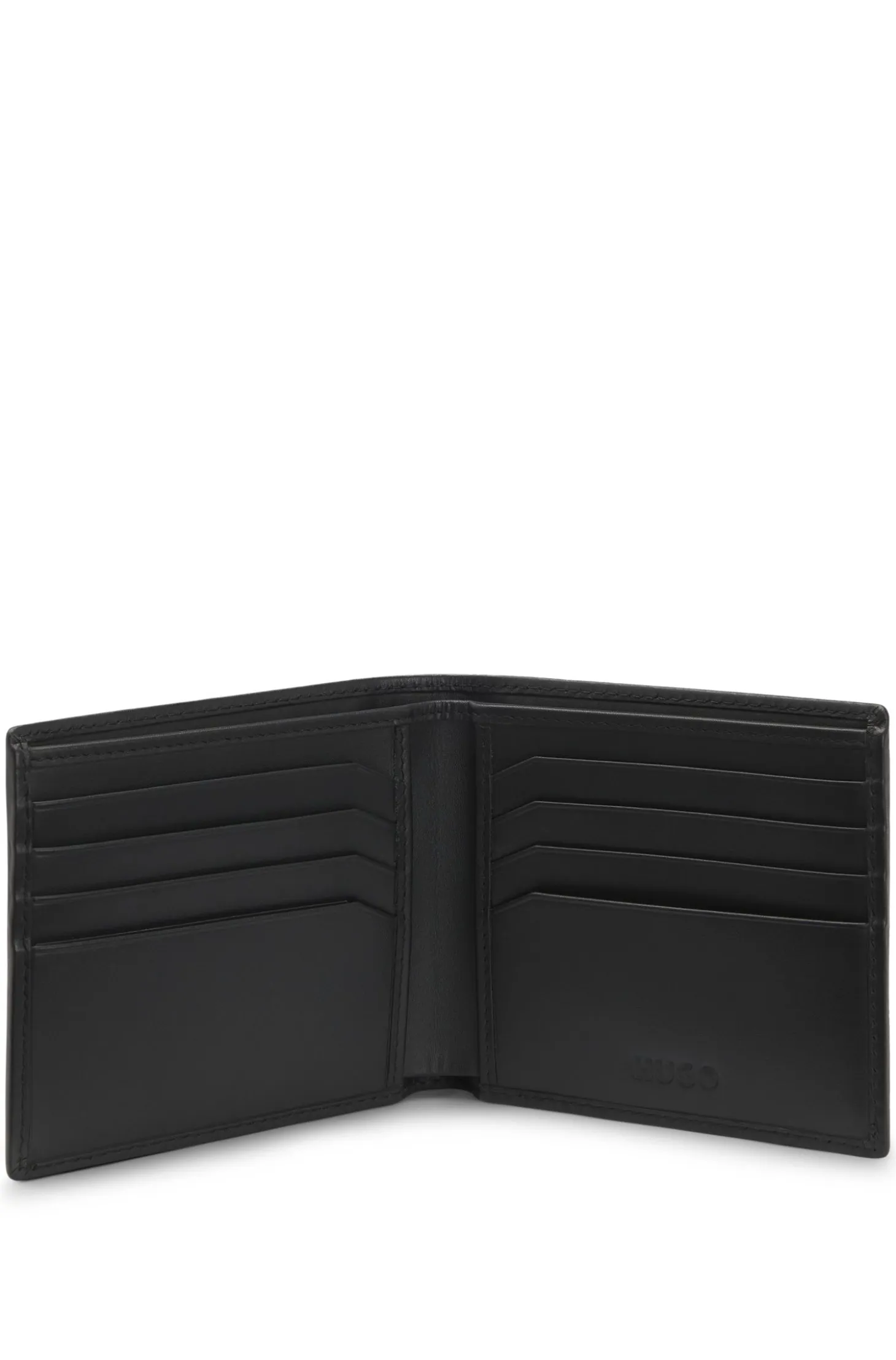 Leather billfold wallet with red stacked logo