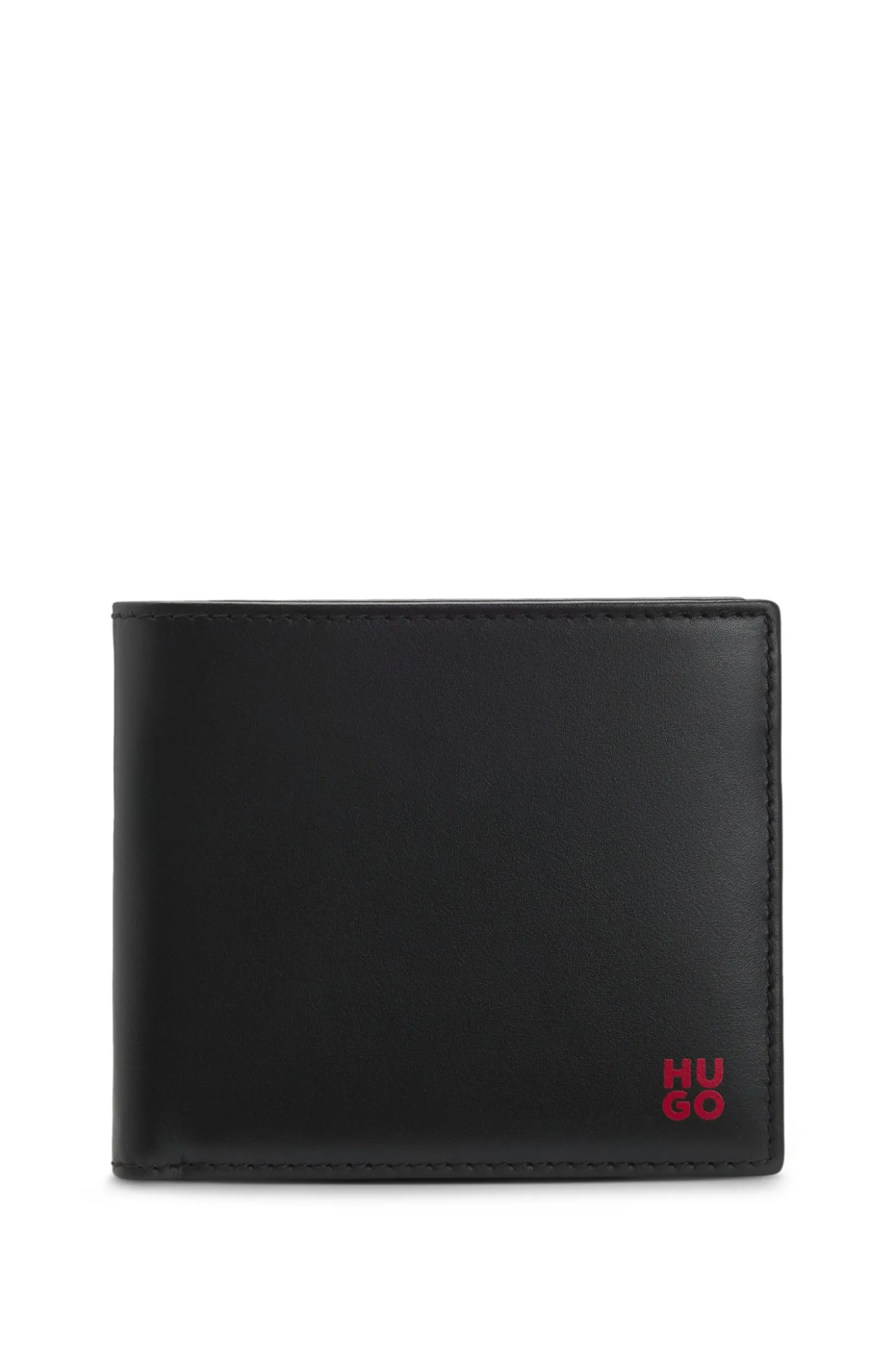 Leather billfold wallet with red stacked logo