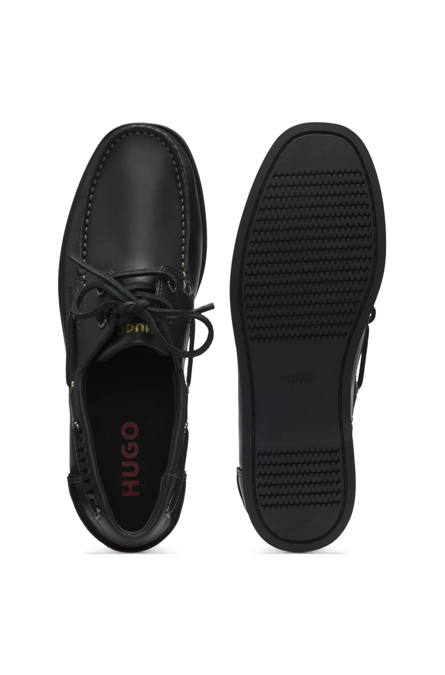 Leather boat shoes with lacing detail