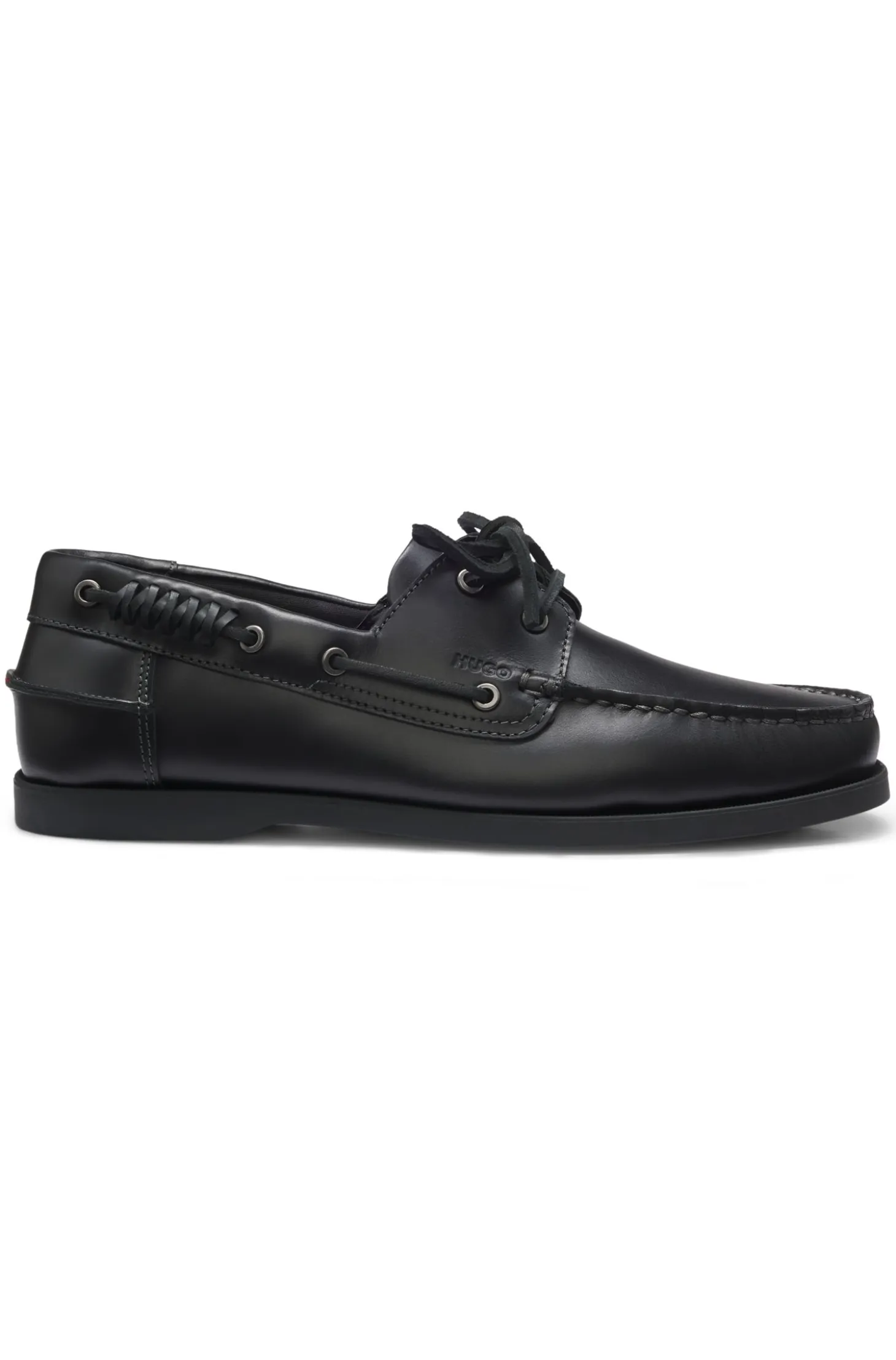 Leather boat shoes with lacing detail