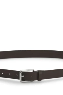 Leather business belt with logo-engraved buckle