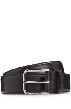 Leather business belt with polished silver buckle