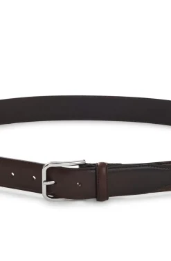 Leather business belt with polished silver buckle