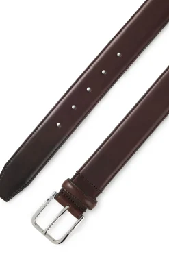 Leather business belt with polished silver buckle