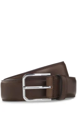 Leather business belt with polished silver buckle