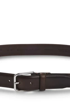 Leather business belt with polished silver buckle