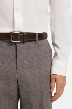 Leather business belt with polished silver buckle