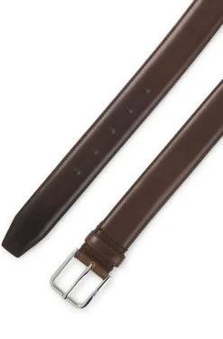Leather business belt with polished silver buckle
