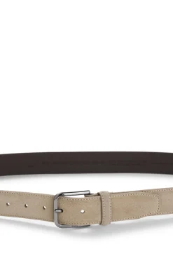 Leather business belt with polished gunmetal buckle