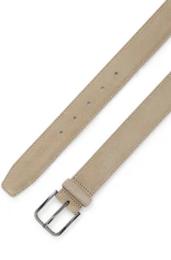 Leather business belt with polished gunmetal buckle