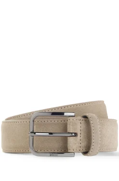 Leather business belt with polished gunmetal buckle