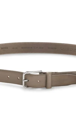 Leather business belt with polished silver buckle