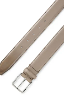 Leather business belt with polished silver buckle