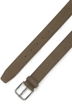 Leather business belt with polished gunmetal buckle