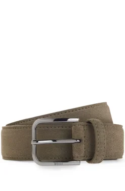 Leather business belt with polished gunmetal buckle