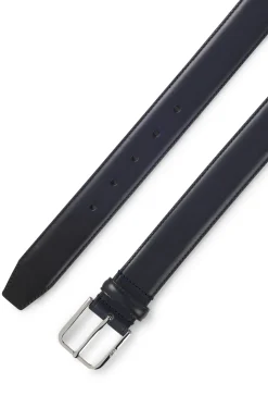 Leather business belt with polished silver buckle