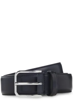 Leather business belt with polished silver buckle