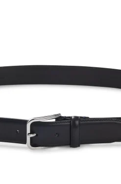 Leather business belt with polished silver buckle