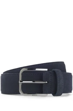Leather business belt with polished gunmetal buckle