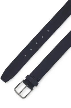 Leather business belt with polished gunmetal buckle