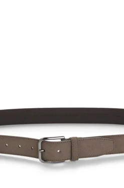 Leather business belt with polished gunmetal buckle