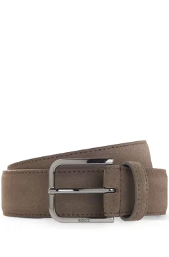 Leather business belt with polished gunmetal buckle