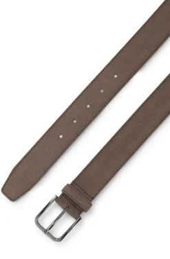 Leather business belt with polished gunmetal buckle