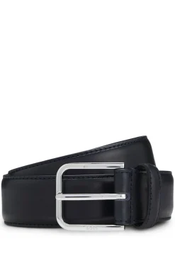 Leather business belt with polished silver buckle