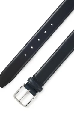 Leather business belt with polished silver buckle