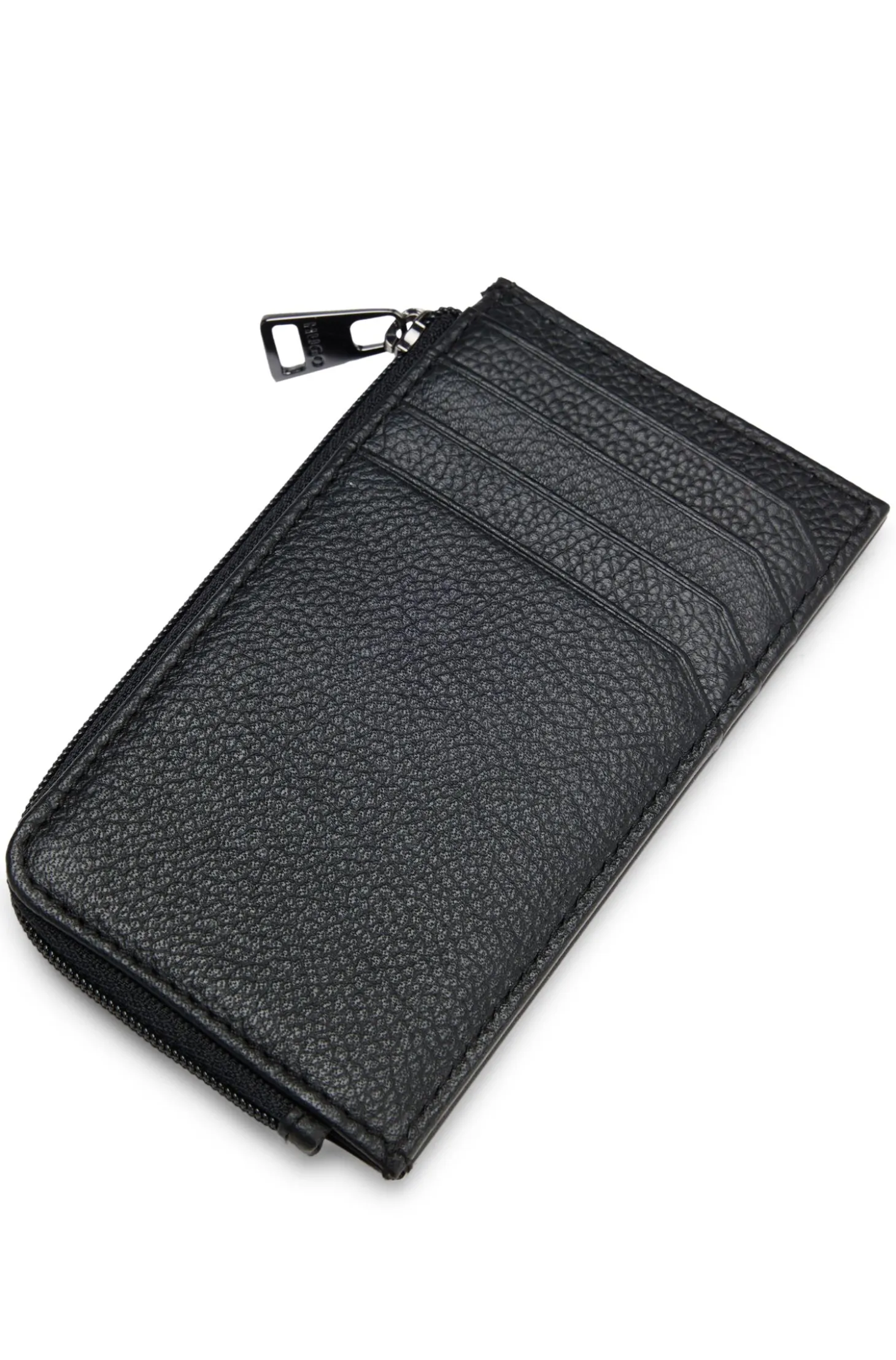 Leather card holder with stacked logo