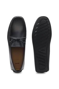 Leather driver moccasins with bow trim