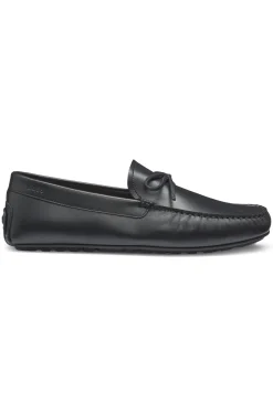 Leather driver moccasins with bow trim