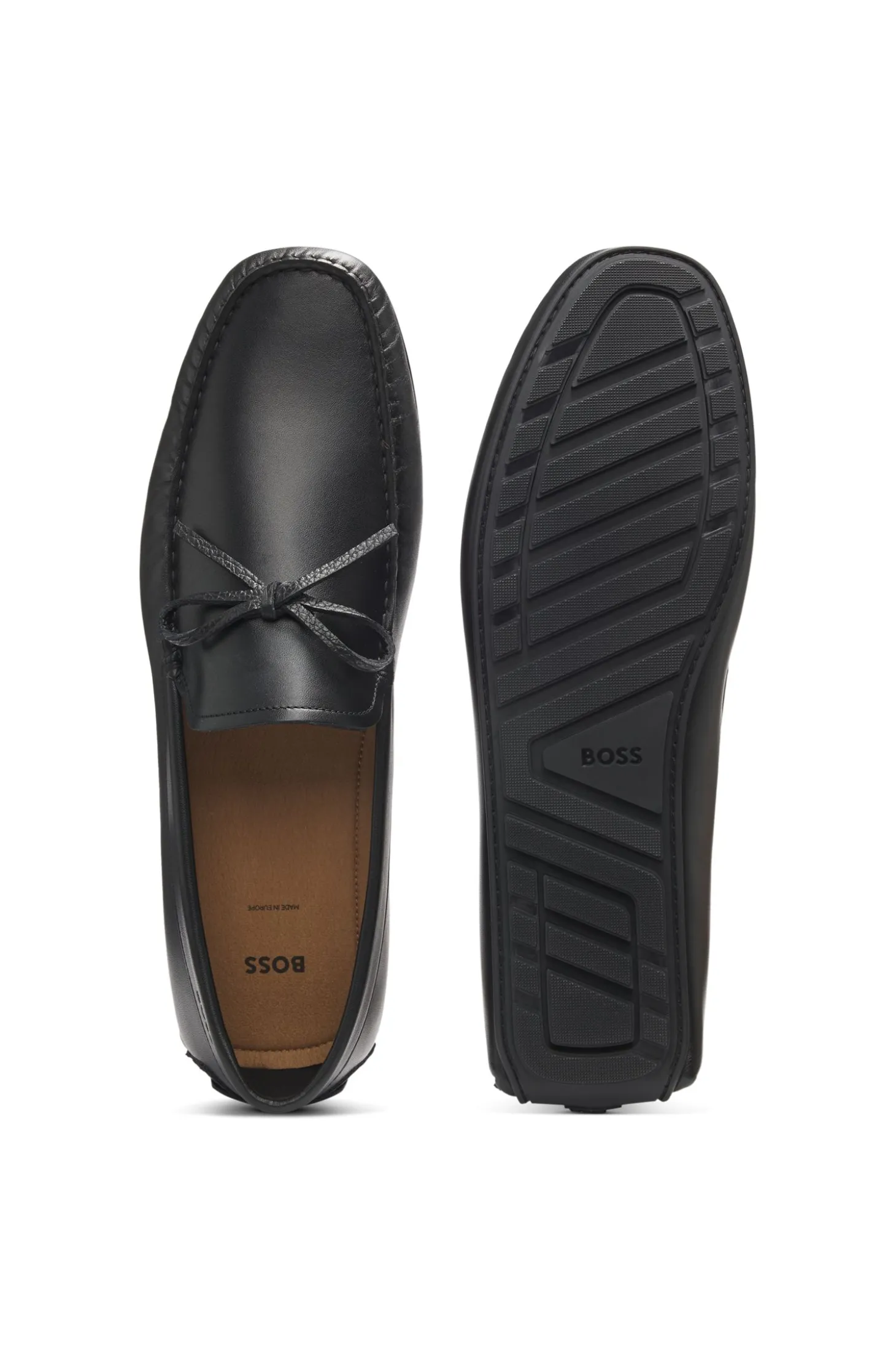 Leather driver moccasins with bow trim