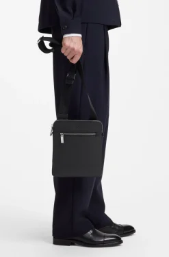 Leather envelope bag with embossed logo