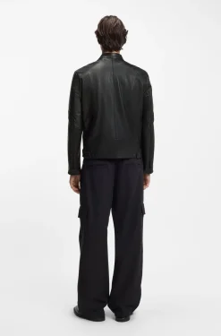Leather jacket with piped details