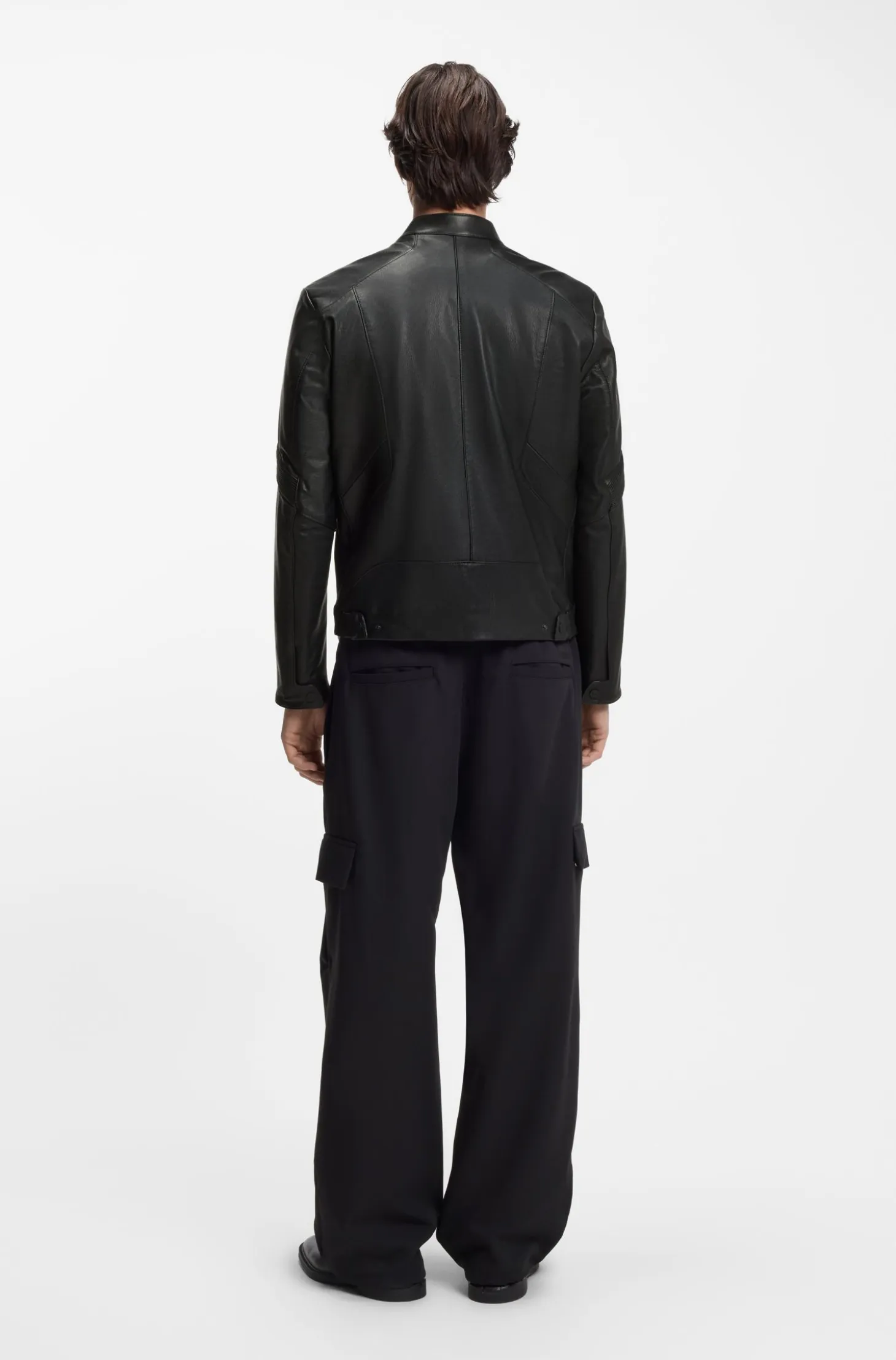 Leather jacket with piped details