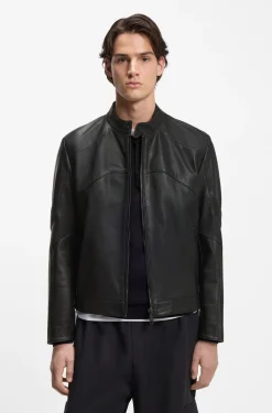 Leather jacket with piped details