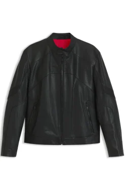 Leather jacket with piped details