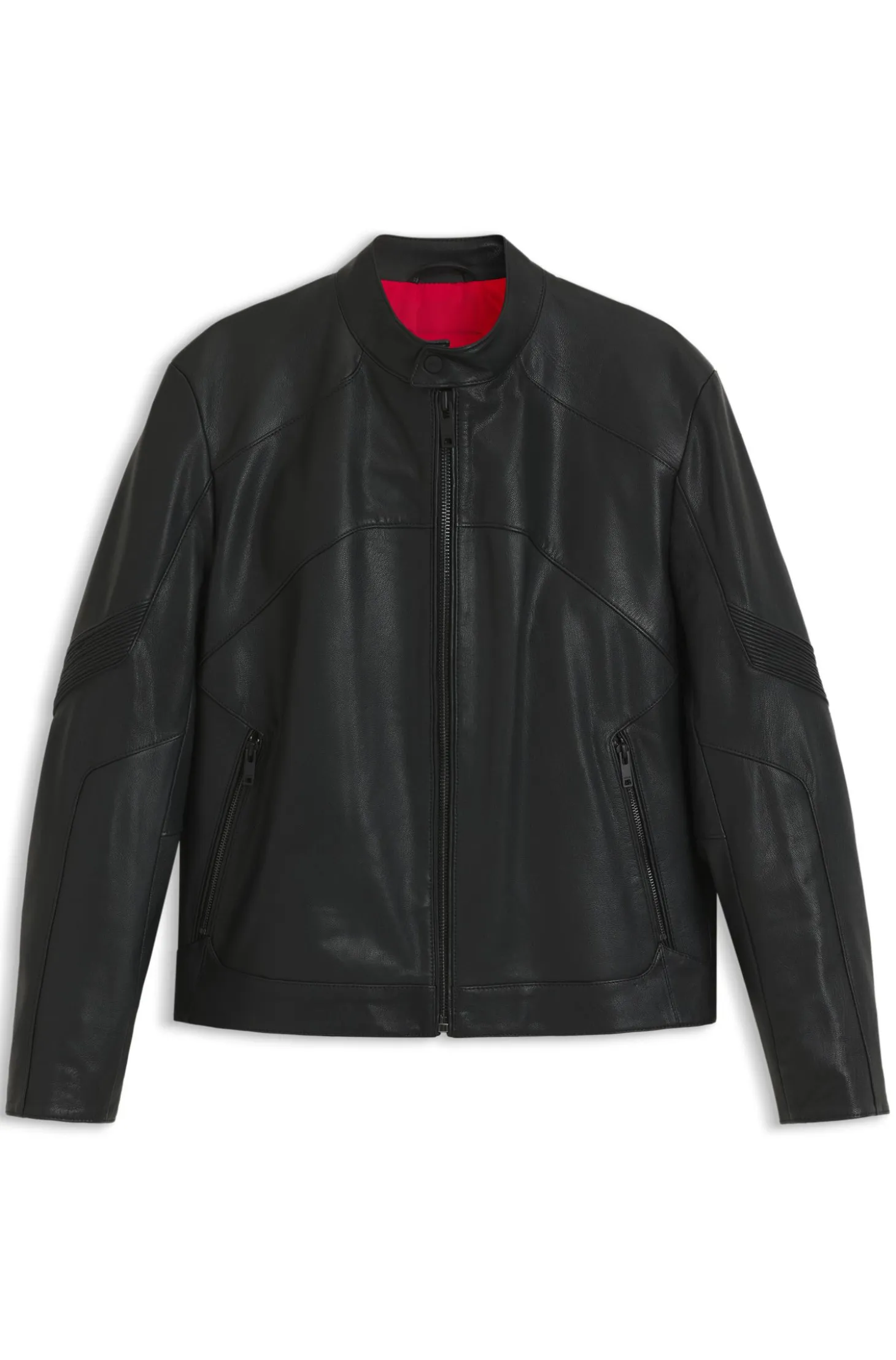 Leather jacket with piped details
