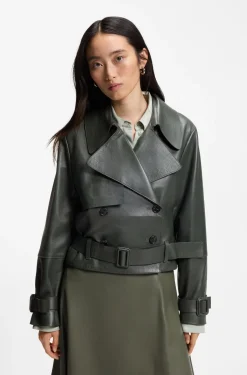 Leather jacket with trench styling