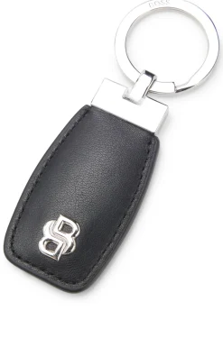 Leather key ring with chrome Double B monogram