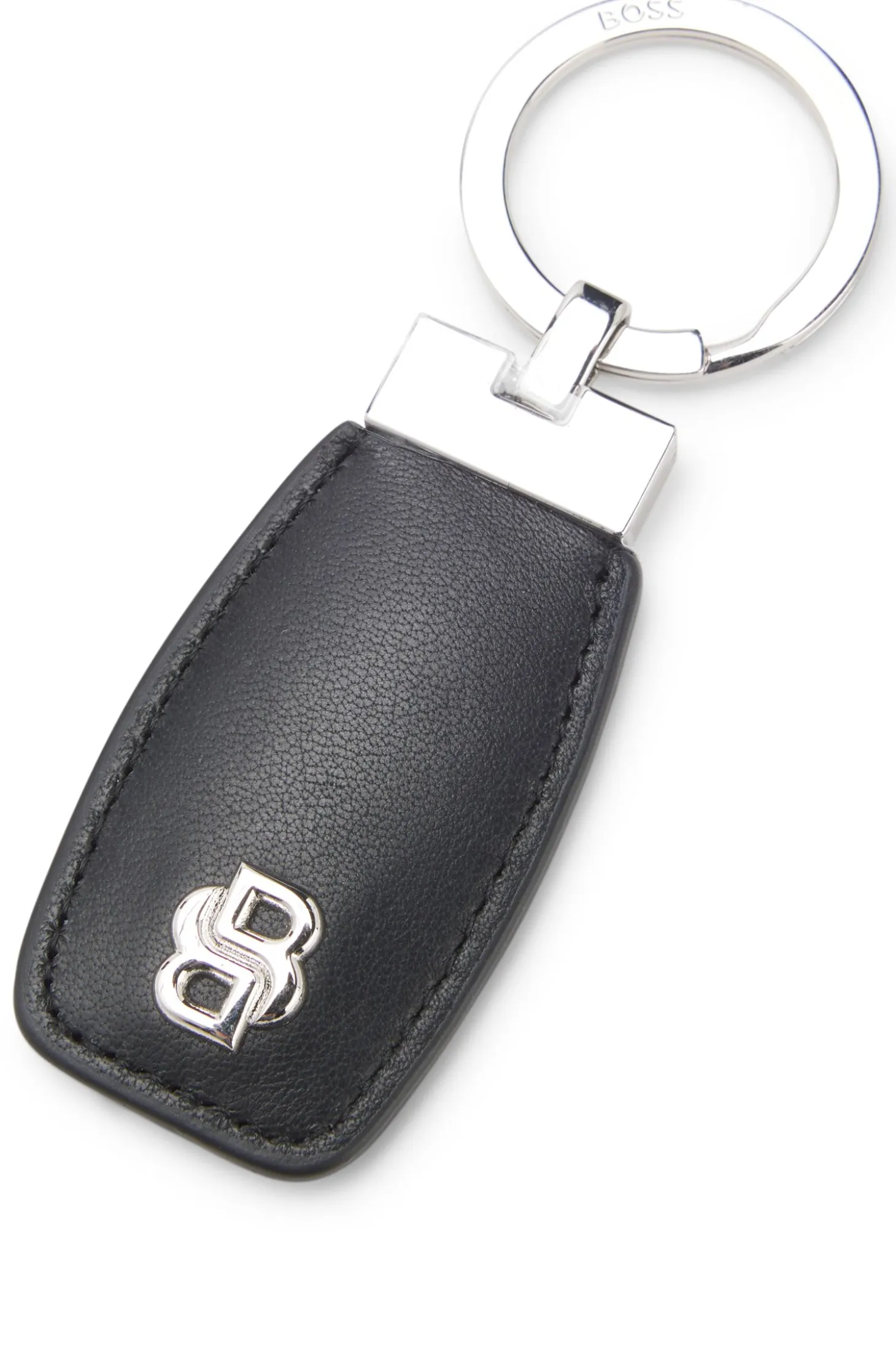 Leather key ring with chrome Double B monogram