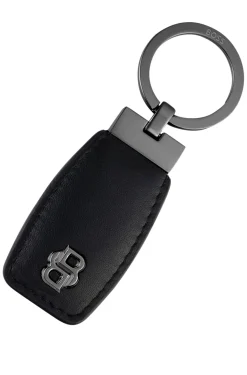 Leather key ring with gunmetal Double B monogram